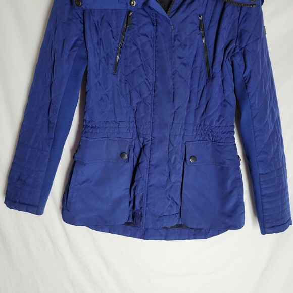 BCBGeneration Women's Quilted Hoodie Jacket Size Small Royal Blue Fully Zipped - Picture 3 of 8